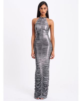  Abril Ruched Glitter Backless Gown