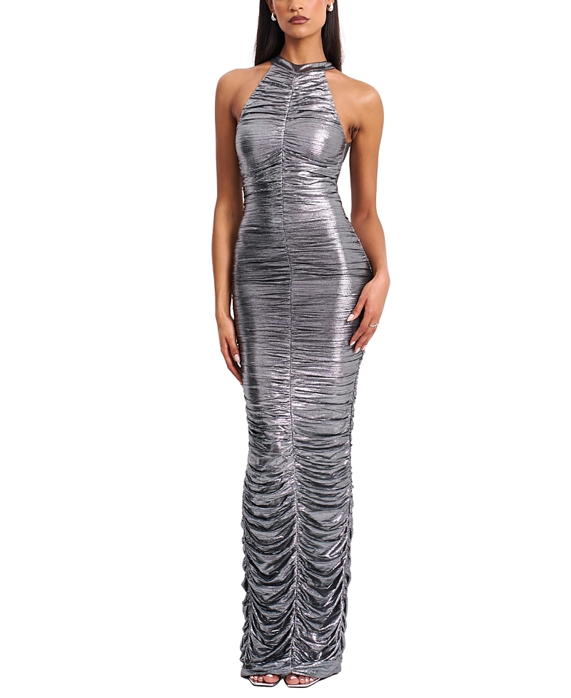 Miss Circle Abril Ruched Glitter Backless Gown