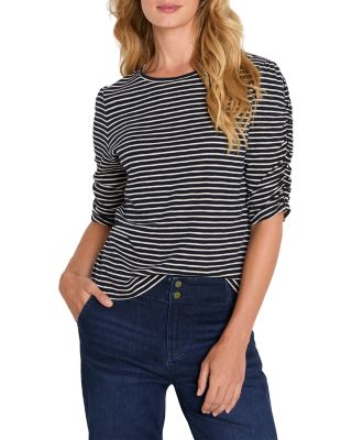 Striped Ruched Elbow Sleeve Top 