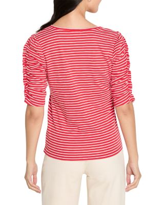 Striped Ruched Elbow Sleeve Top 