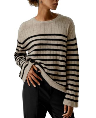  Drop-Shoulder Striped Cashmere Sweater