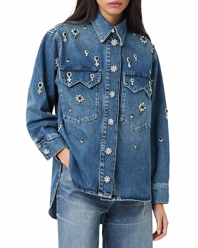 Allsaints Enna Brooch Embellished Denim Shirt