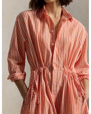 Striped Cotton Linen Drawcord Shirtdress