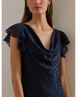 Polka Dot Burn Out Satin Cowlneck Gown