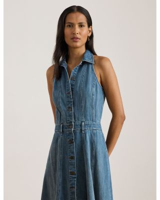 Paneled Denim Sleeveless Shirt Dress