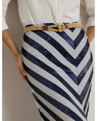 Striped Sequined Pencil Midi Skirt