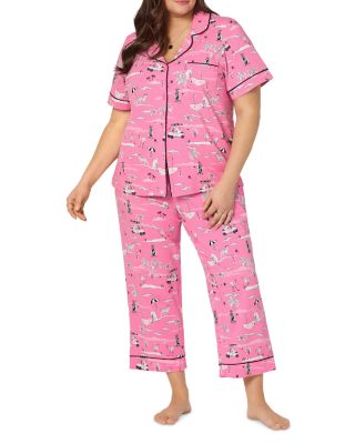Pink Short Sleeve Classic Stretch Jersey Cropped Pajama Set in Bunny Blooms