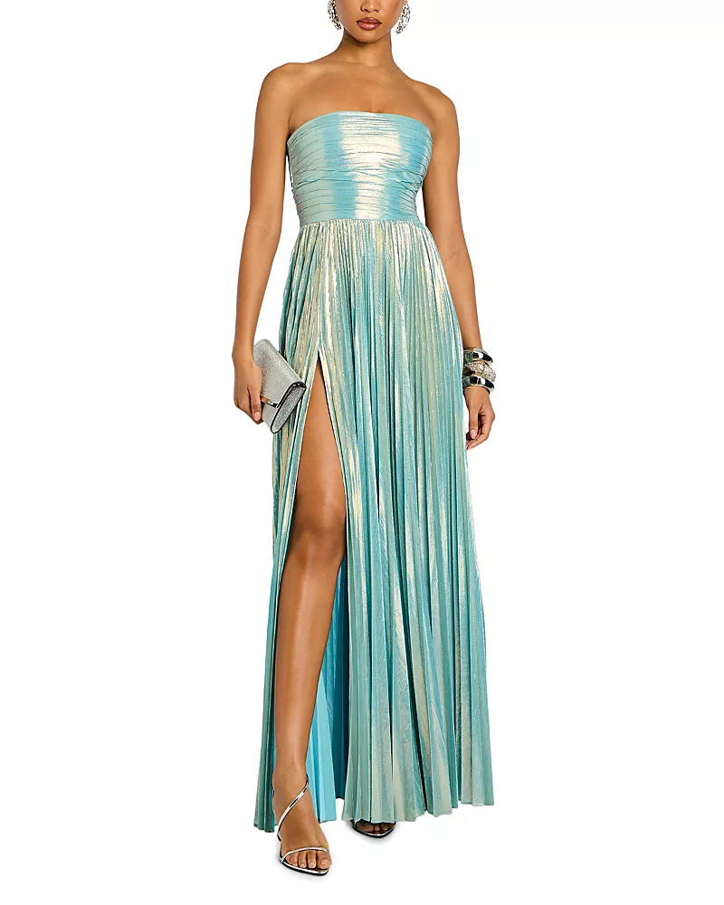 Retrofete Sevyn Pleated Side Slit Maxi Dress