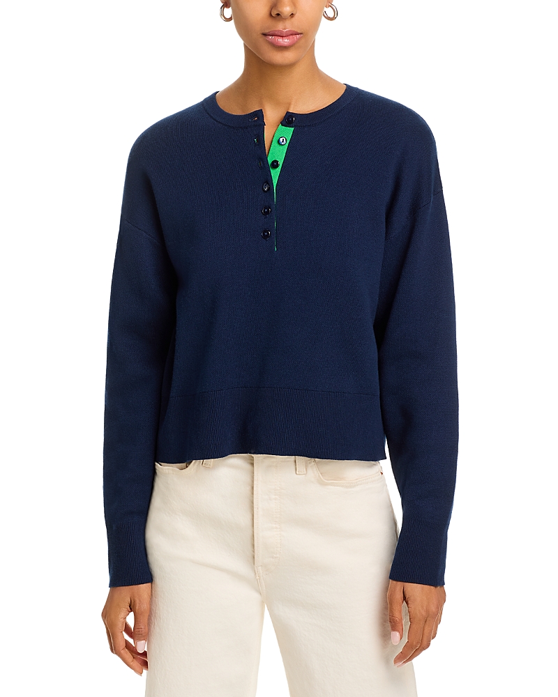 525 America Genevieve Solid Drop Shoulder Henley Sweater