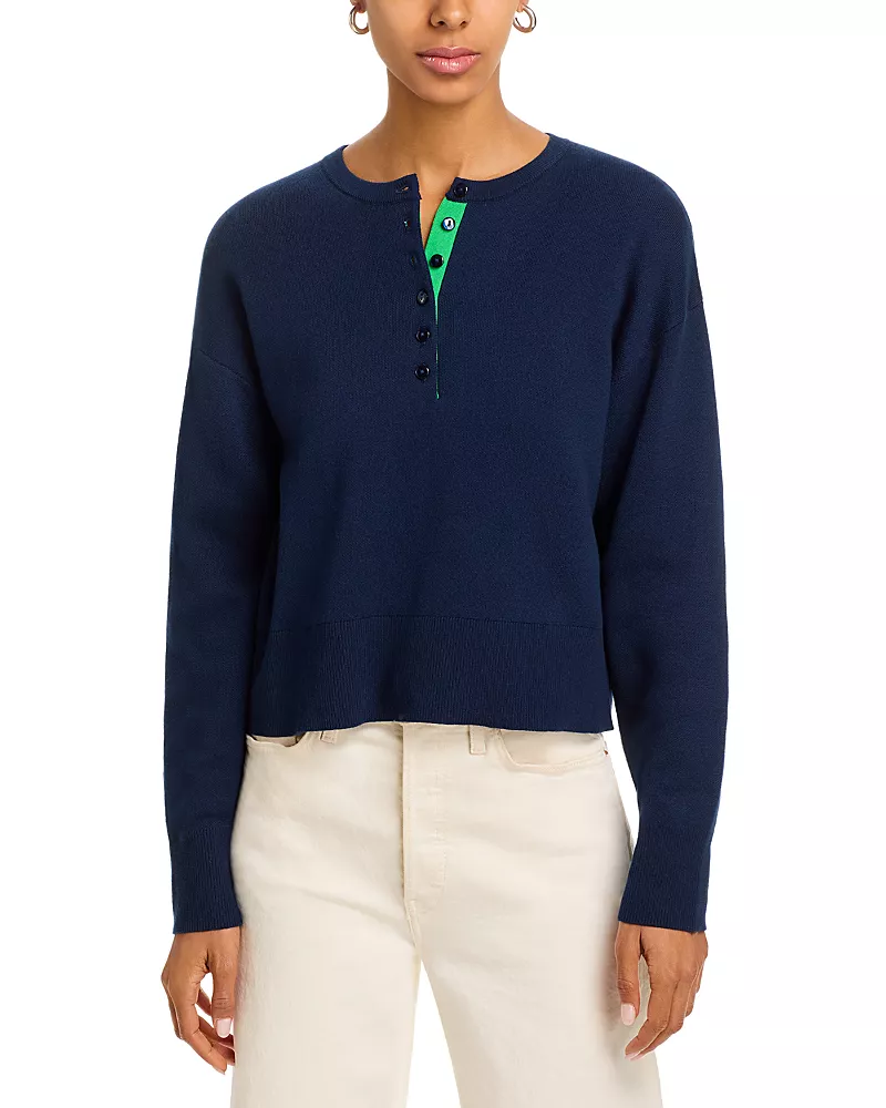 525 America Genevieve Solid Drop Shoulder Henley Sweater