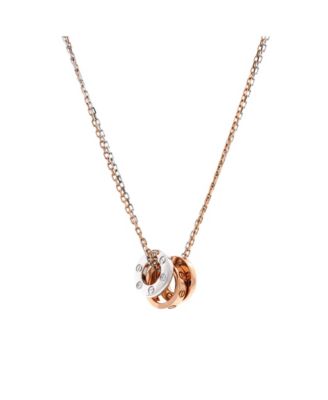  Love 3 Ring Pendant Necklace 18K Rose Gold and 18K White Gold with 6 Diamonds, 14.75 - 16"