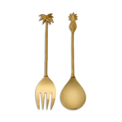 Polished Gold Tone Palm Tree/Pineapple 2 Piece Serving Set