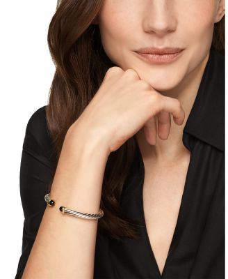 Cable Flex&reg; Bracelet in Sterling Silver with 14K Yellow Gold and Black Onyx, 6mm