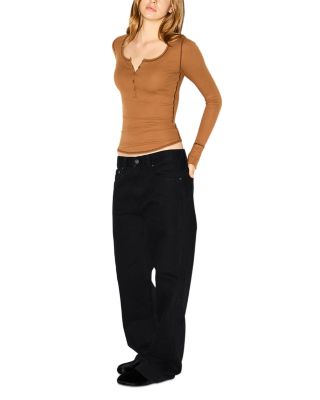 Rib Scoop Neck Henley Top