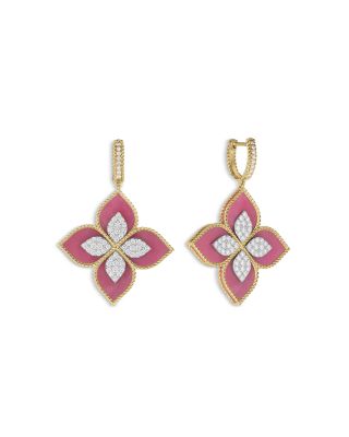 18K White & Yellow Gold Venetian Princess Rhodonite & Diamond Flower Drop Earrings Brand Name
