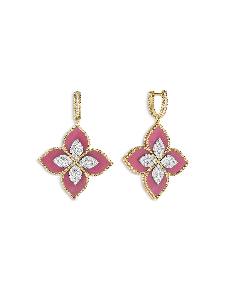 Roberto Coin 18K White & Yellow Gold Venetian Princess Rhodonite & Diamond Flower Drop Earrings