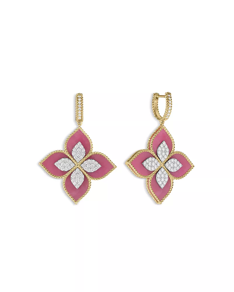 Roberto Coin 18K White & Yellow Gold Venetian Princess Rhodonite & Diamond Flower Drop Earrings