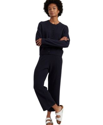  Women's Wool Cashmere Cropped Wide Leg Track Pants