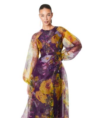 Organza Puff Sleeve Midi Dress