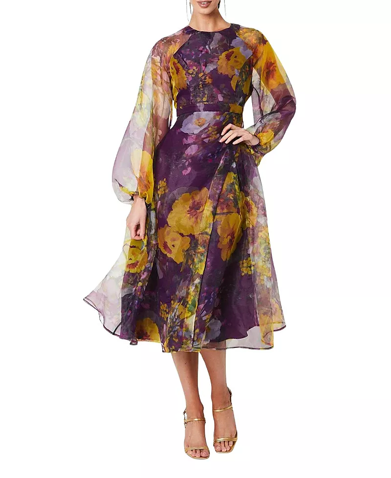 Coast Organza Puff Sleeve Midi Dress