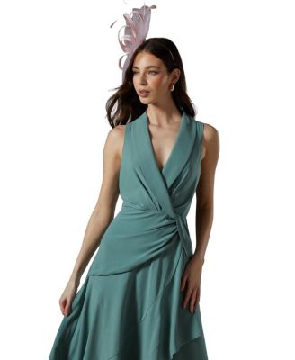 Shawl Collar Ruffle Hem Midi Dress