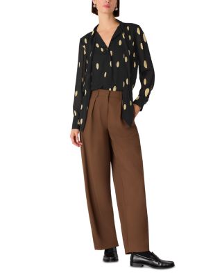 Abstract Spot Tie Neck Blouse