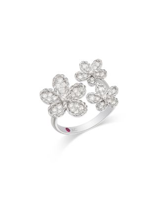 18K White  Gold Jasmine Diamond Triple Flower Cluster Ring