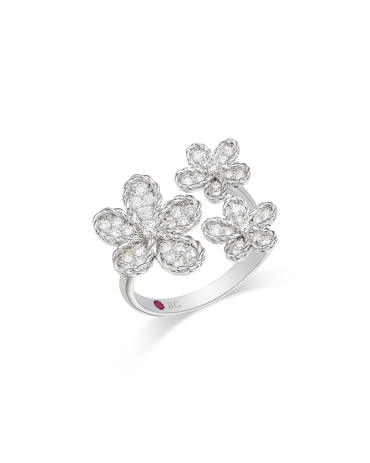 Roberto Coin 18K White Gold Jasmine Diamond Triple Flower Cluster Ring