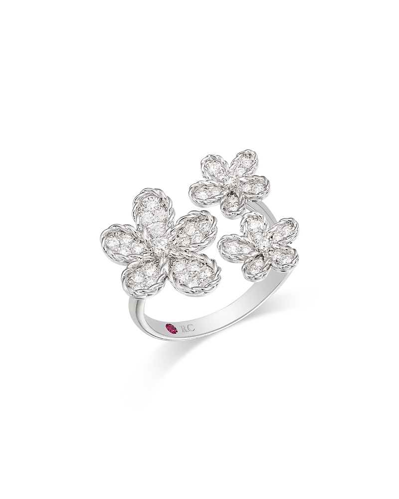 Roberto Coin 18K White Gold Jasmine Diamond Triple Flower Cluster Ring