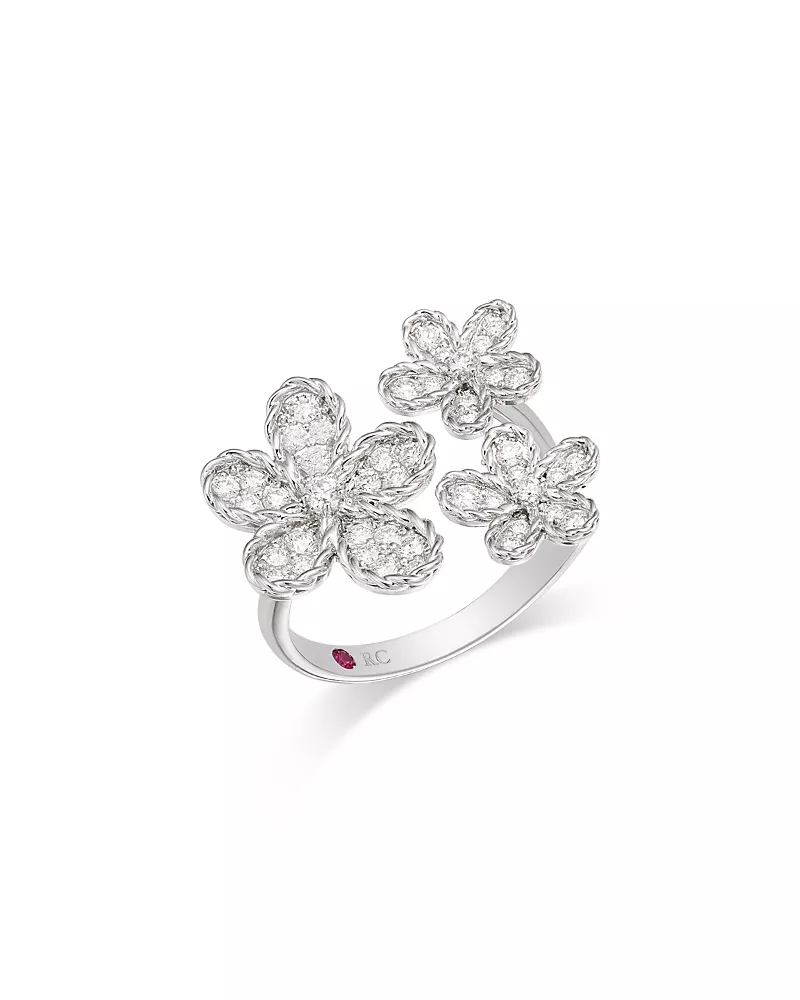 Roberto Coin 18K White Gold Jasmine Diamond Triple Flower Cluster Ring
