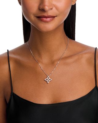 18K White Gold Diamond Outline Diamond Flower Silhouette Pendant Necklace, 16-18"