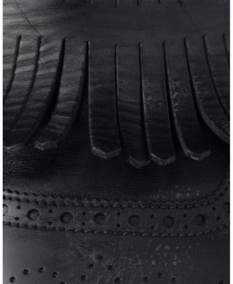 Men's Shuffle Antiqued Leather Mules with Buckled Strap and Fringe