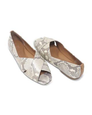 Women's Whoebe Snake Embossed Leather Open Toe Flats