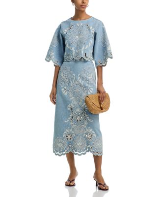 Cropped Denim Embroidered top