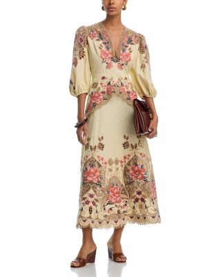 Embroidered Long Sleeve Midi Dress