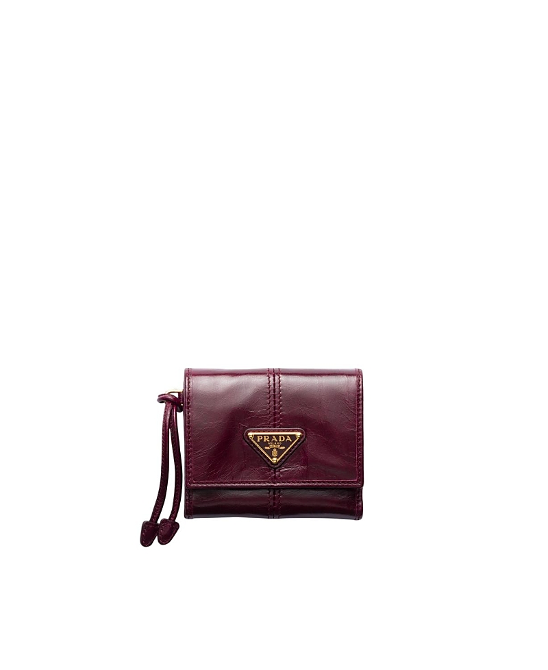 Prada Small Leather Wallet In Burgundy