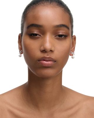 Crystal Bow & Imitation Pearl Drop Earrings