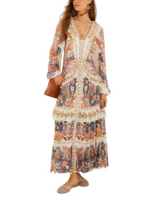 Farm Rio Off-White Sea Garden Ruffled Maxi Dress, Sea Garden Off-White / XS