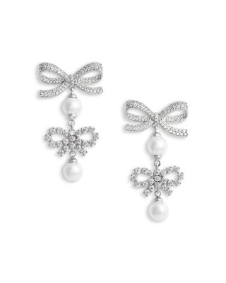 Double Bow Imitation Pearl Drop Earrings