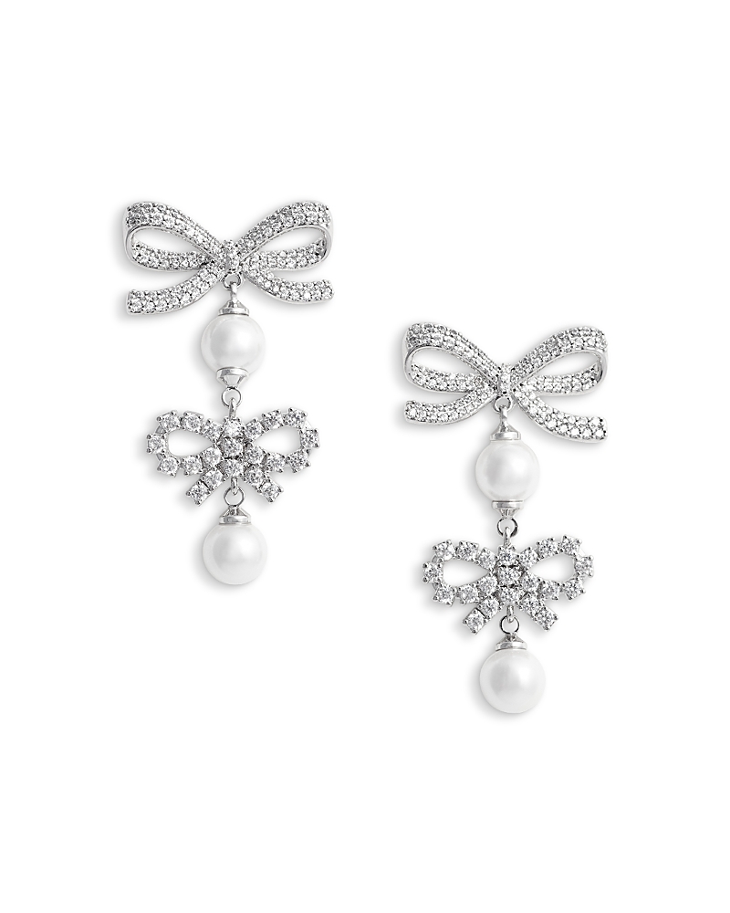 Self-Portrait Double Bow Imitation Pearl Drop Earrings