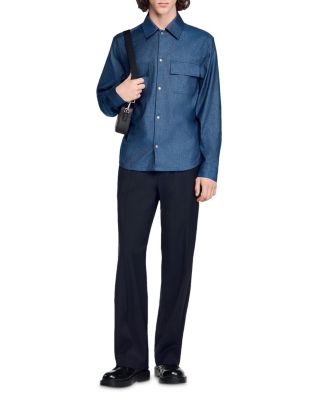 Denim Effect Cotton and Linen Shirt