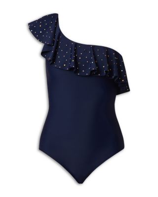 Embellished One Shoulder Ruffle One Piece Swimsuit