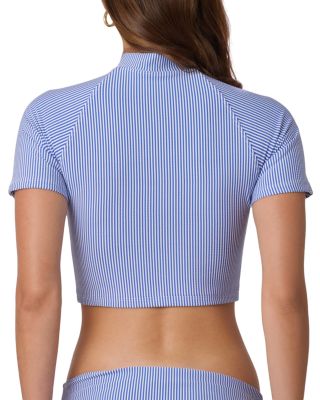 Striped Short Sleeve Rashguard Swim Top