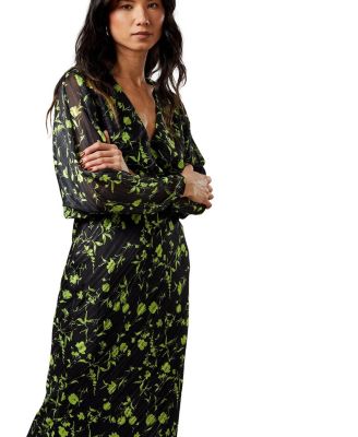 Shadow Stripe Floral Batwing Midi Dress
