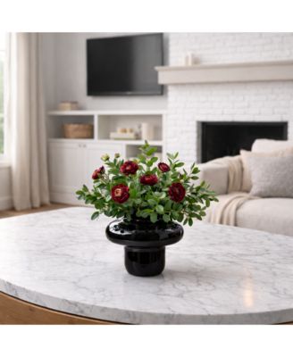Ranunculus with Green Leaf in Glass Vase Arrangement