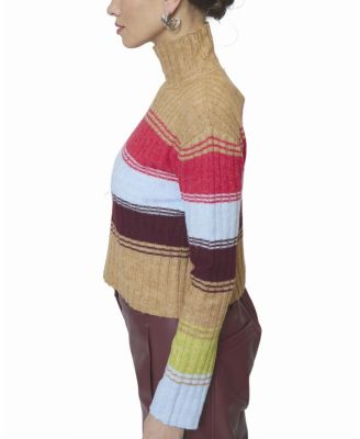  Women's Marley Ribbed Gradient Stripe T-Neck Sweater