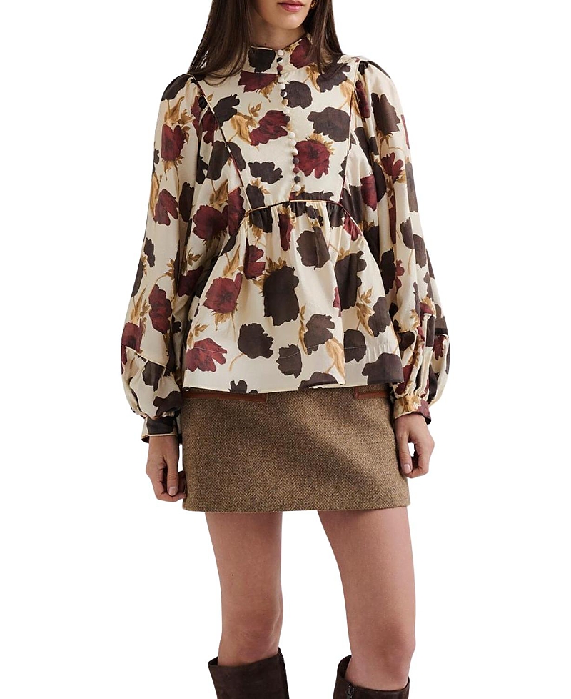 Malina Pernilla High Neck Balloon Sleeve Blouse