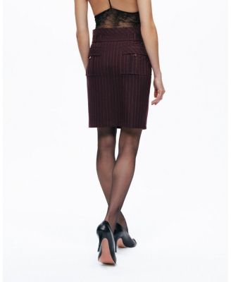  Pinstripe Belted Pencil Skirt