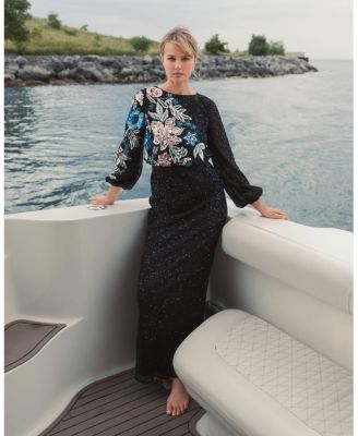  Embellished Multi Color Floral High Neck Gown