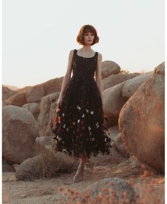  Sleeveless Beaded Midi Dress With 3D Flowers